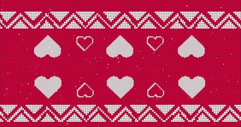 Holiday Knit Pattern with Hearts and Geometric Borders