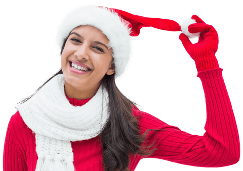Smiling Woman in Santa Hat on Transparent Background Waving - Download Free Stock Videos Pikwizard.com