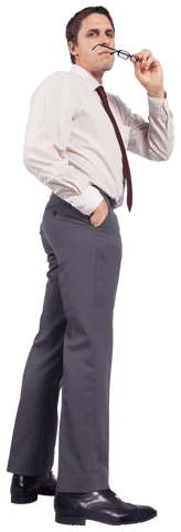 Pensive Caucasian Businessman on Transparent Background