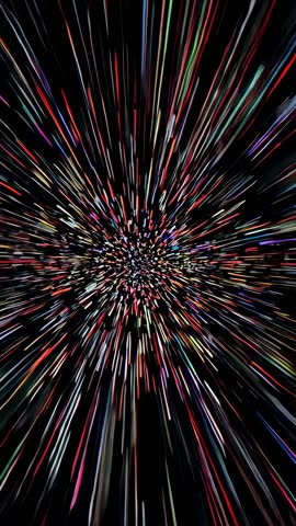 Vertical video warp-speed core exploding into neon streaks and radiant light tunnel