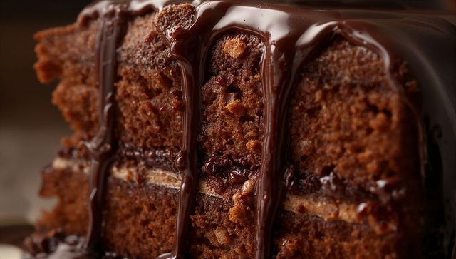 Rich Chocolate Cake Slice with Ganache Dripping