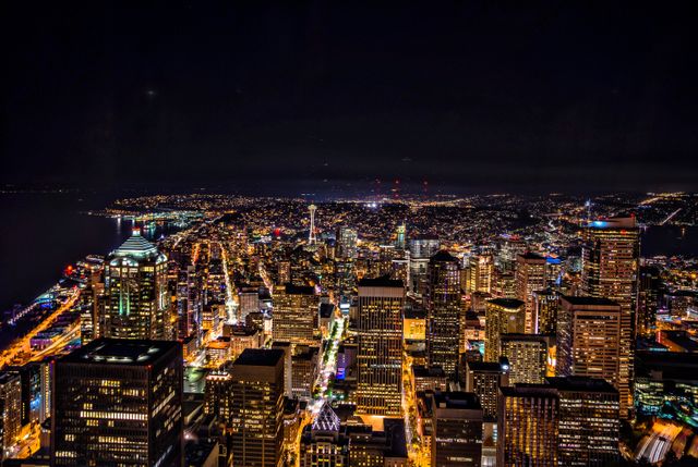Night Aerial View of Seattle City Skyline - Download Free Stock Photos Pikwizard.com