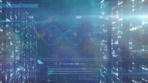 Spinning DNA Strand Amidst Digital Data and Computer Servers