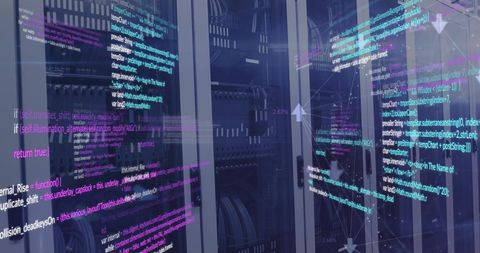 Digital Code Overlay on Data Center Servers - Download Free Stock Images Pikwizard.com