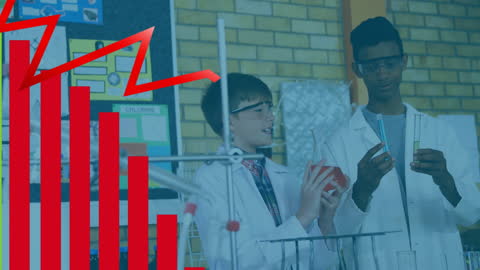 Students Conducting Science Experiment with Data Overlay