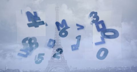 Floating Numbers Over Eiffel Tower with Digital Interface Theme - Download Free Stock Images Pikwizard.com