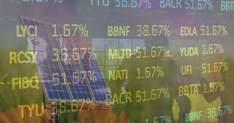 Woman Using Laptop Amongst Data Overlay with Global Business Theme