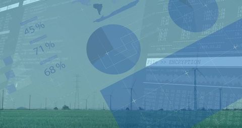 Wind Turbines Energy Overlay with Futuristic Digital Analysis