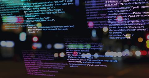 colorful code programming over urban nightscape concept - Download Free Stock Images Pikwizard.com