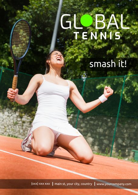 Triumphant Female Tennis Player Celebrating Victory on Clay Court - Download Free Stock Templates Pikwizard.com