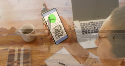 Double Exposure: Businesswoman Working by Beach