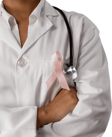 Transparent Close-Up Nurse Promoting Breast Cancer Awareness with Pink Ribbon