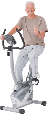 senior man exercising on stationary bike with thumbs up in transparent background - Download Free Stock Videos Pikwizard.com
