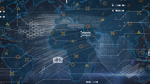 Global Network Visualization with Digital World Map and Icons