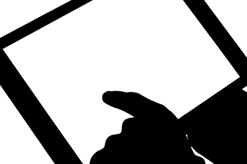 Silhouette of hands using tablet on transparent background