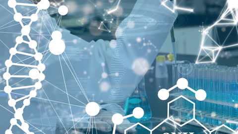 Scientist Conducting DNA Research with Digital Interface Overlay