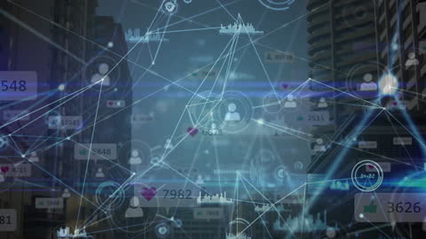 Digital Data Processing Over Cityscape with Network Lines