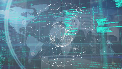 Digital Network Overlay with World Map and Data Visualization