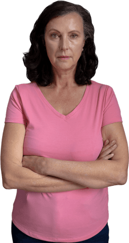 Serious Mature Woman with Folded Arms on Transparent Background