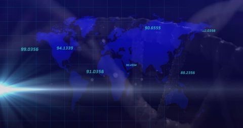 Futuristic Digital World Map with Floating Data Points