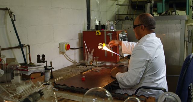 Glassblower Shaping Hot Glass in Workshop - Download Free Stock Images Pikwizard.com