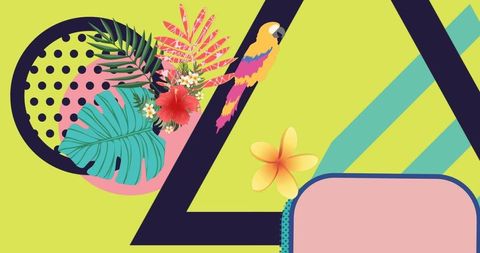 Tropical Pattern with Geometric Shapes and Parrot - Download Free Stock Images Pikwizard.com
