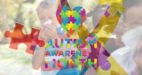 Autism awareness month celebration with puzzle theme