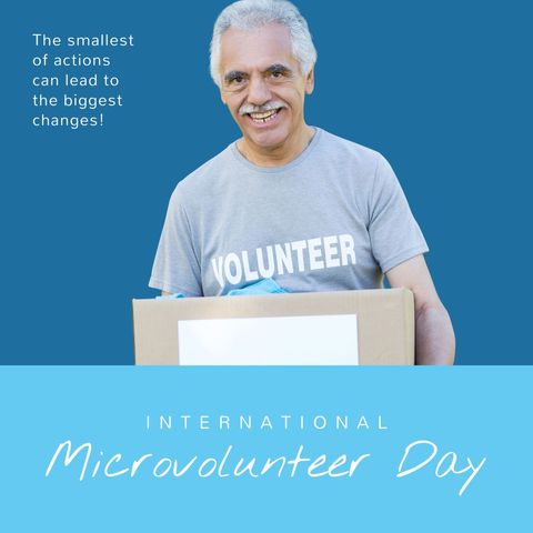 international microvolunteer day senior volunteer holding donation box - Download Free Stock Templates Pikwizard.com