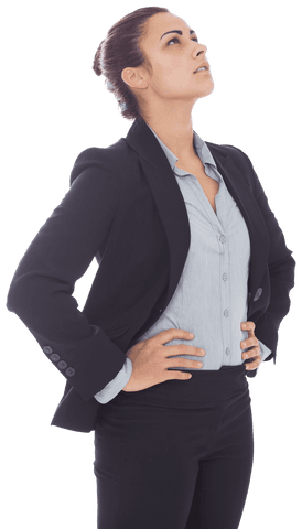 Focused businesswoman looking upward transparent background