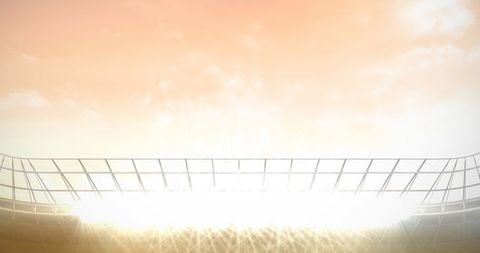 Rugby Balls with Social Media Icons at Sunlit Stadium