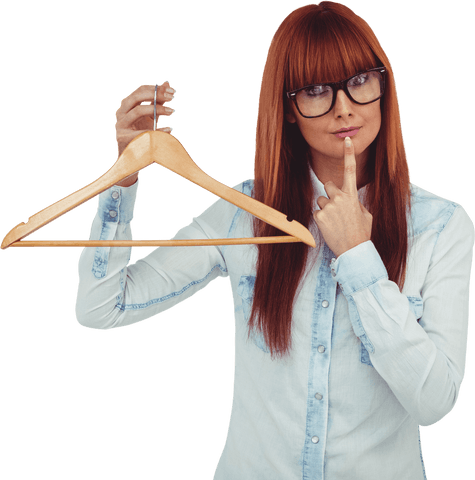 thoughtful woman holding wooden clothes hanger on transparent background - Download Free Stock Videos Pikwizard.com