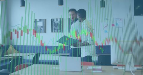 Business collaboration with financial data analysis overlay
