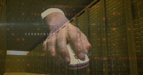 Cybersecurity Concept with Server Room and Data Privacy Warnings