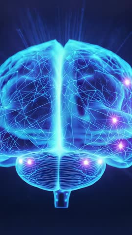 Vertical 3D Brain Rotating with Pulsing Neural Nodes and Electric Connectivity