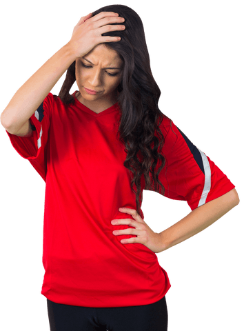 Transparent Female Football Fan in Red Disappointed Expression