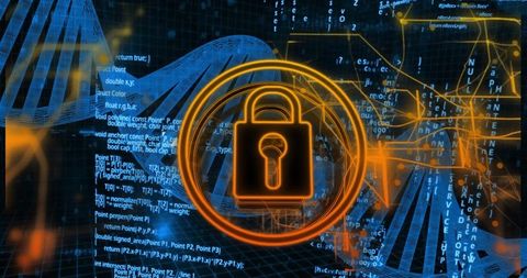 Secure Network with Glowing Padlock and Digital Code Fusion