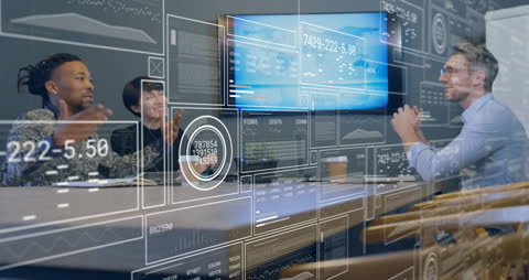 Diverse Team Engaging in Data-Driven Business Strategy Discussion