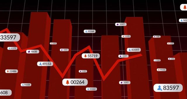 3D Red Bar Graph and Line Diagram for Business Analytics