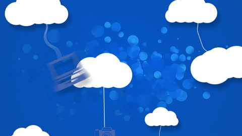 Cloud Technology Icons on Abstract Blue Background