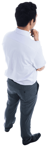 Back view pensive businessman on transparent background