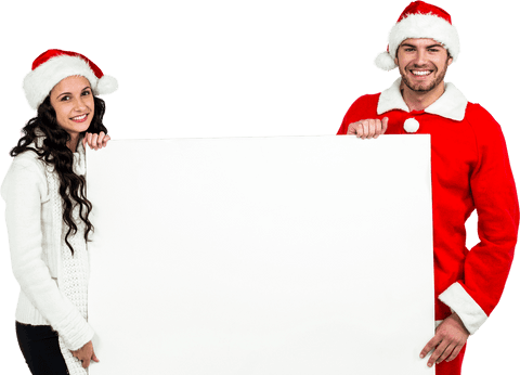 Festive Couple Holding Blank Placard Transparent Background