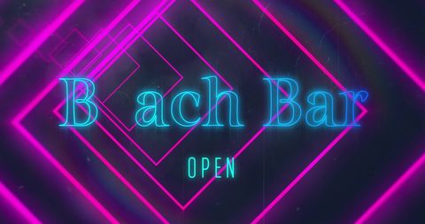 Neon geometric shapes highlighting beach bar open