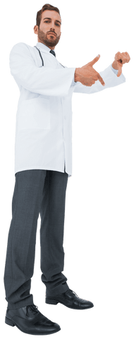 Confident male doctor gesturing playfully on transparent background
