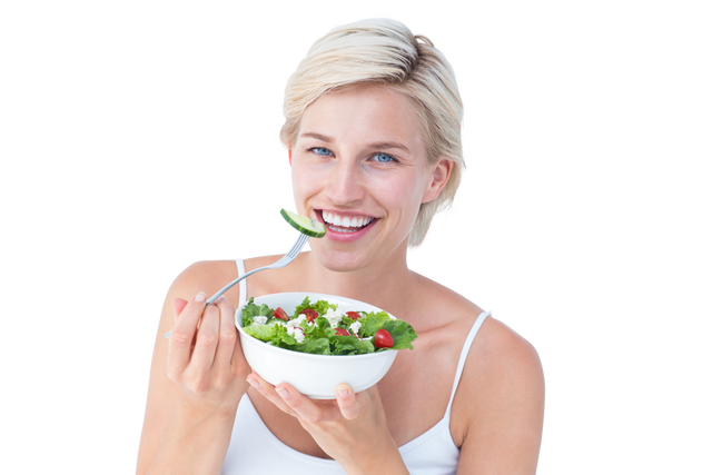 Blonde Woman Eating Fresh Salad, Enjoying Healthy Diet on Transparent Background - Download Free Stock Videos Pikwizard.com