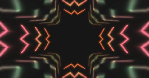 Vibrant neon light patterns on black background
