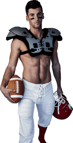 Transparent portrait of confident american football player doubling up challenge