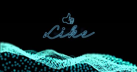Neon Like Sign Over Digital Data Wave on Black Background