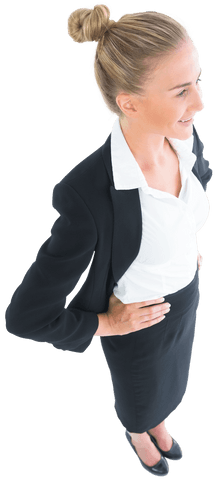 Confident Blonde Businesswoman Standing with Hands on Hips Transparent
