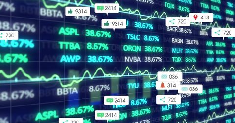 Dynamic Hologram Interface with Stock Market Graphs and Social Media Notifications - Download Free Stock Images Pikwizard.com