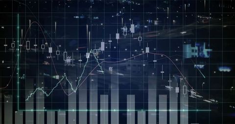 City Skyline with Overlaying Financial Charts